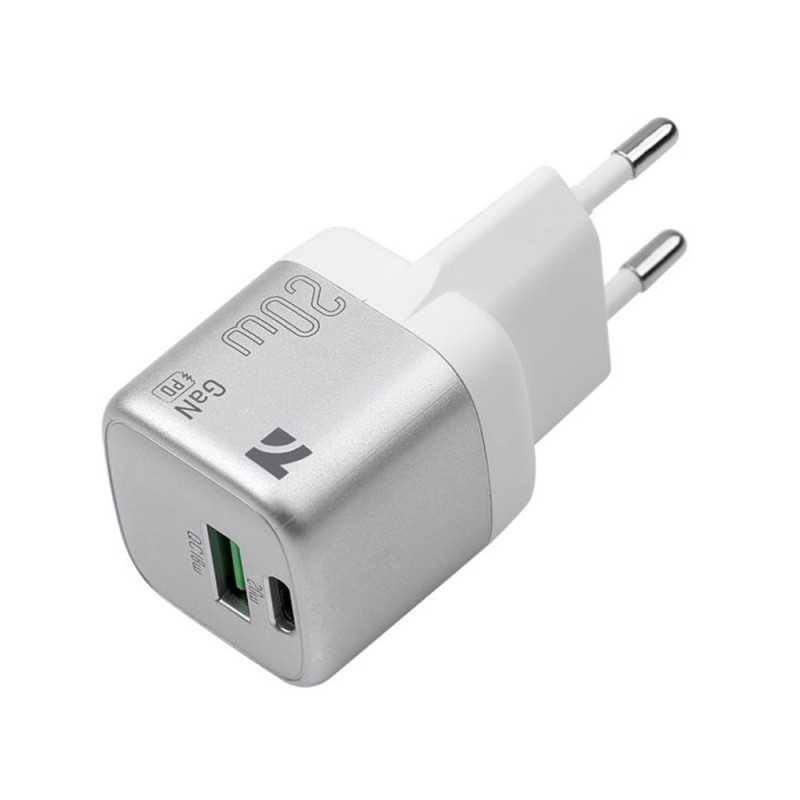 NCC CaricaBatterie da Rete 20W Charger GaN USB-A + USB-C Fast CD-0104 EU | Light Gray
