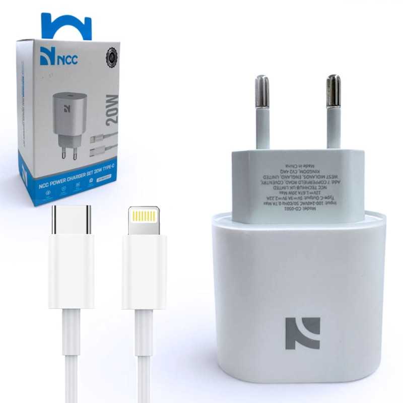 NCC CaricaBatterie da Rete 20W USB-C Set con Cavo da USB-C a Lightning | CD-0501 C-L Bianco