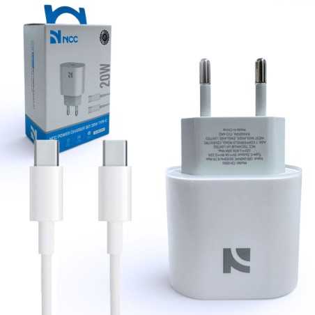 NCC CaricaBatterie da Rete 20W USB C Set con Cavo da USB C a USB C CD 050
