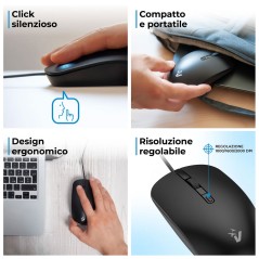 VulTech MOU 10N Mouse USB Ergonomico DPI Regolabile 1000 2000 4 Pulsanti 