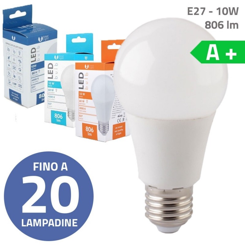 Bundle of up to 20 LED Bulbs E27 A60 10W 806lm Warm Light - Cold Light Bundle of up to 20 LED Bulbs E27 A60 10W 806lm Warm Light - Cold Light