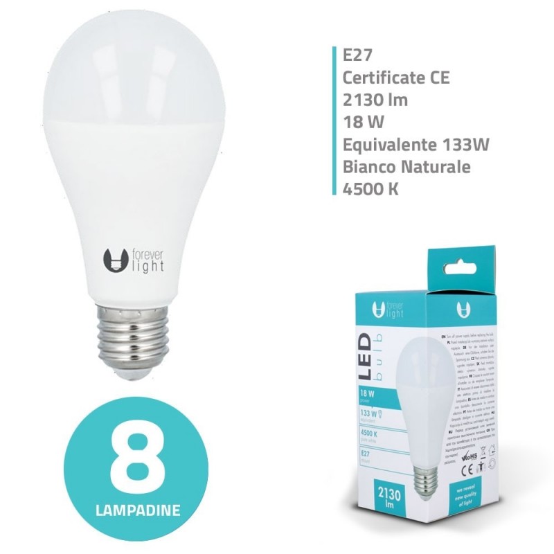 Bundle Fino a 20 Lampadine LED Bulb E27 A65 18W 2130lm Luce Calda - Luce Fredda - Luce Naturale Bundle Fino a 20 Lampadine LED Bulb E27 A65 18W 2130lm Luce Calda - Luce Fredda - Luce Naturale