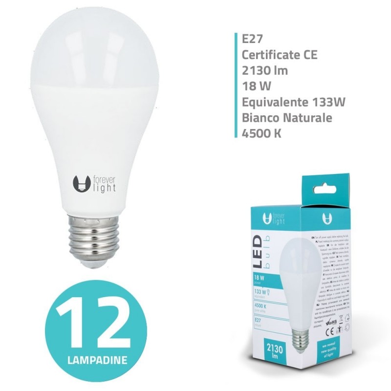 Bundle of up to 20 LED Bulbs E27 A65 18W 2130lm Warm Light - Cold Light - Natural Light