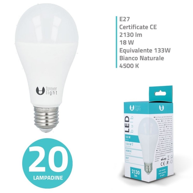 Bundle Fino a 20 Lampadine LED Bulb E27 A65 18W 2130lm Luce Calda - Luce Fredda - Luce Naturale Bundle Fino a 20 Lampadine LED Bulb E27 A65 18W 2130lm Luce Calda - Luce Fredda - Luce Naturale