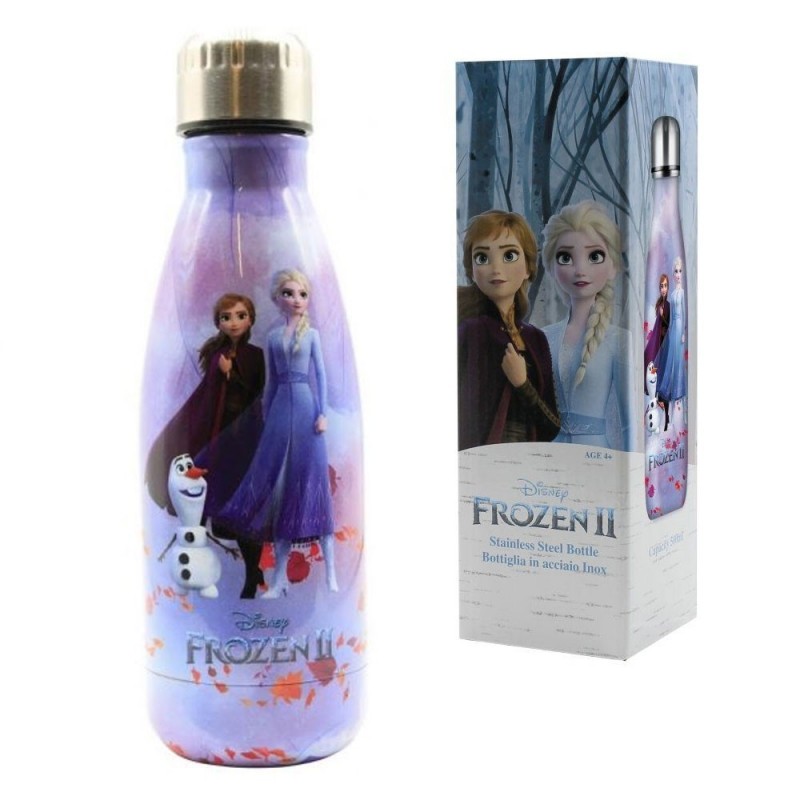 Disney Bottiglia "FROZEN ELSA-ANNA-OLAF" in Acciaio Singolo Strato 500ml Rosa