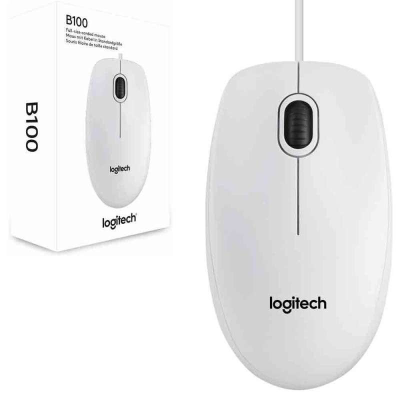 Logitech Mouse Ottico B100 800 dpi Usb Bianco