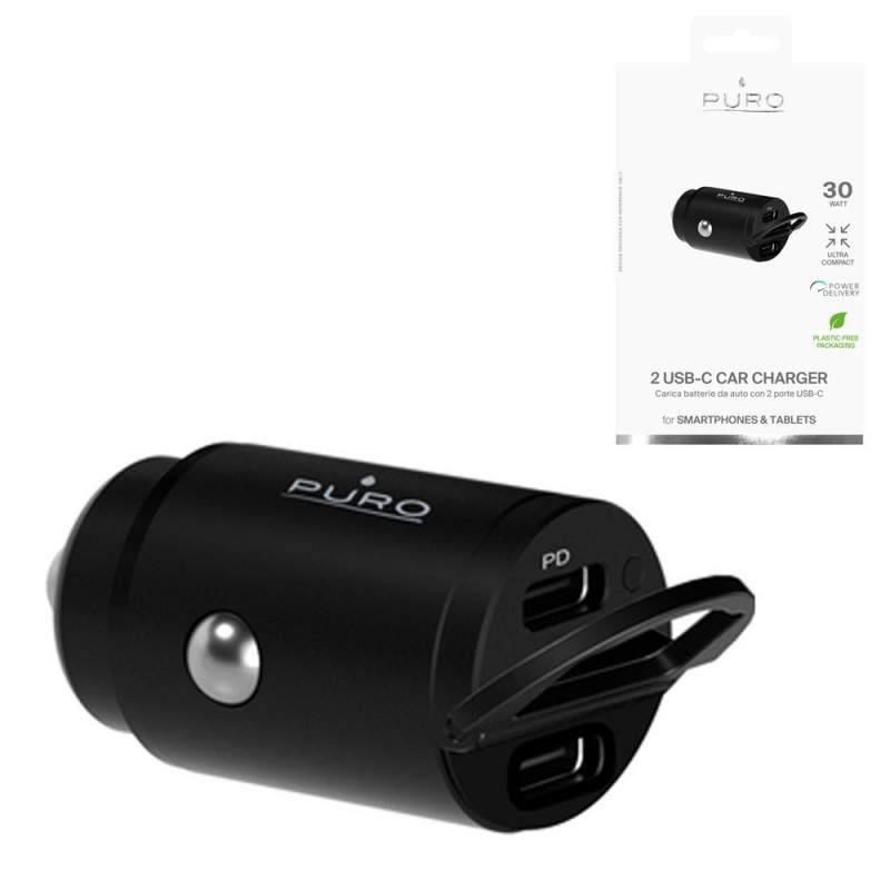 Puro Car Charger 30W 2-Port USB-C Fast Charger Power Delivery | Black