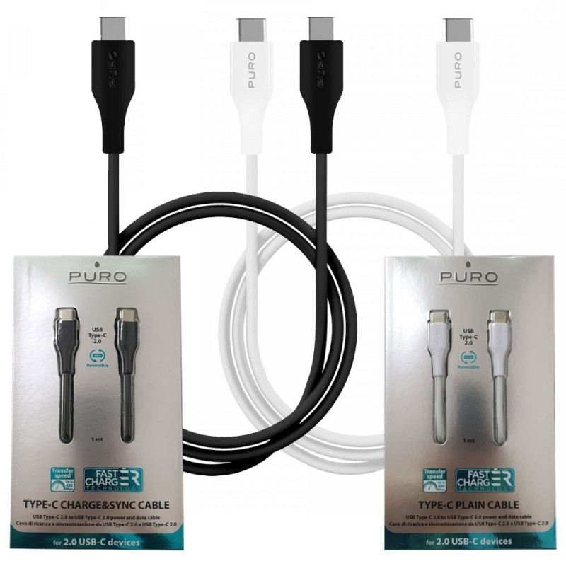 Puro Puro Cable in TPE" Plain" from Type-C to Type-C USB 2.0 1mt | Black and white for sale