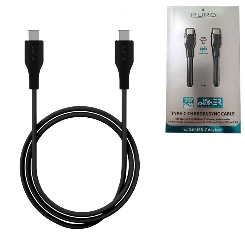 Puro Cavo in TPE PLAIN da USB Type-C a Type-C 2.0 - 1mt | Nero e Bianco Puro Cavo in TPE PLAIN da USB Type-C a Type-C 2.0 - 1mt | Nero e Bianco