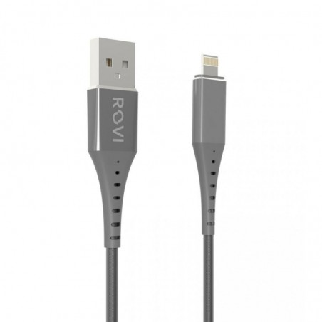 Rovi Sport Cavo di Ricarica da Usb-A a Lightning SA19-I in Nylon e connettore in PVC 1mt 2A | Silver - Nero