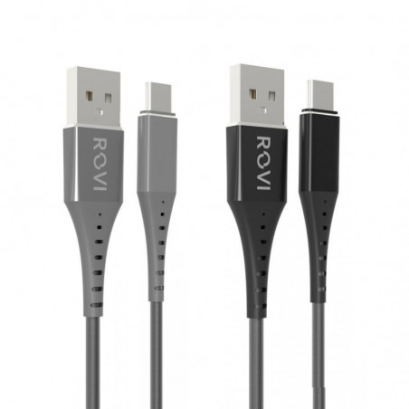 Rovi Rovi Sport Charging Cable Type-C SA19-C in Nylon and PVC connector 1mt 2A | Silver - Black for sale