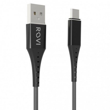 Rovi Sport Cavo di Ricarica Usb-A a Usb-C SA19-C in Nylon e connettore in PVC 1mt 2A | Silver - Nero