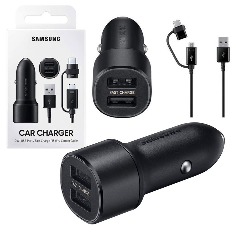 Samsung In-Car Adapter EP-L1100WB Car Charger + Combo Cable (Micro Usb and Type-C) Dual AFC | Black