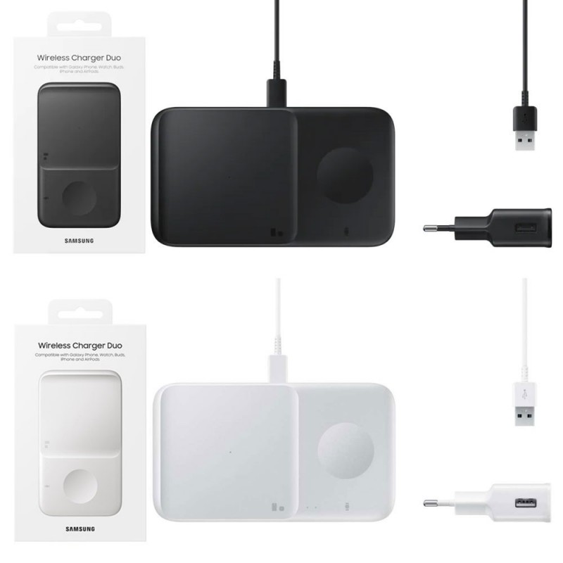 Samsung Wireless Charger DUO EP-P4300T + Caricabatteria (AFC 15W TA, EP-TA200) + Cavo Type-A to Type-C 1.5mt | Bianco e Nero Samsung Wireless Charger DUO EP-P4300T + Caricabatteria (AFC 15W TA, EP-TA200) + Cavo Type-A to Type-C 1.5mt | Bianco e Nero