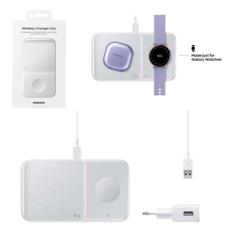 Samsung Wireless Charger DUO EP-P4300T + Caricabatteria (AFC 15W TA, EP-TA200) + Cavo Type-A to Type-C 1.5mt | Bianco e Nero Samsung Wireless Charger DUO EP-P4300T + Caricabatteria (AFC 15W TA, EP-TA200) + Cavo Type-A to Type-C 1.5mt | Bianco e Nero