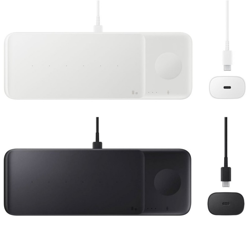 Samsung Wireless Charger Trio EP-P6300T + Charger (PD 25W TA, EP-TA800) and Type-C to Type-C Cable | Black and White Samsung Wireless Charger Trio EP-P6300T + Charger (PD 25W TA, EP-TA800) and Type-C to Type-C Cable | Black and White