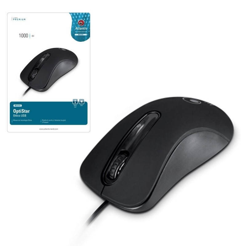 Atlantis Mouse Ottico con Filo USB 1000 dpi | Nero