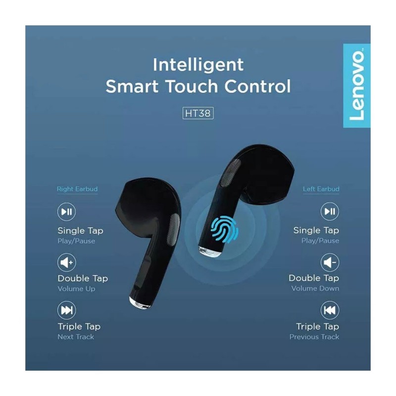 LENOVO True Wireless Earbuds HT38 Auricolare Bluetooth 5.0 IPX5 | Bianco - Nero