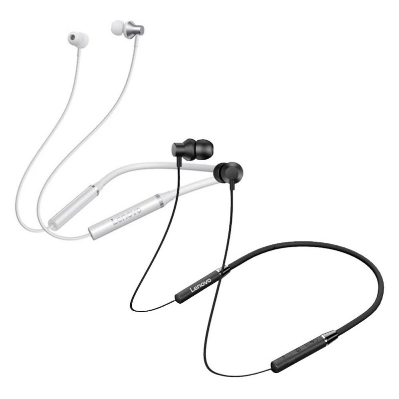 LENOVO Neckband Earphone HE05 Bluetooth 5.0 IPX5 Headset with Earhook | White - Black