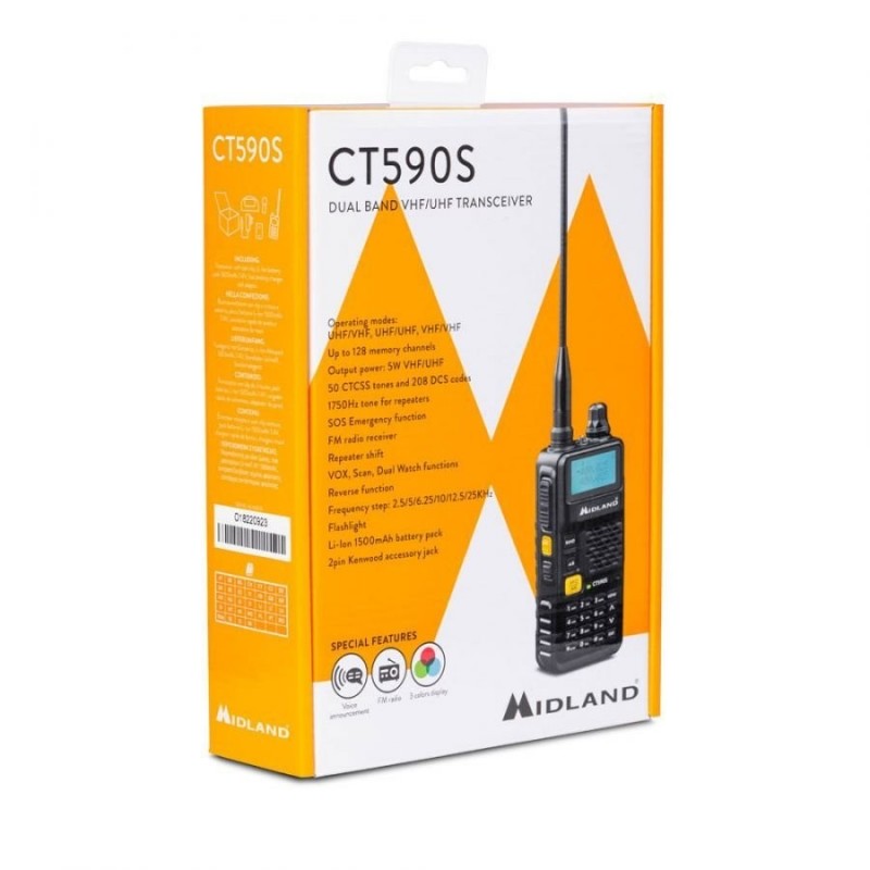 MIDLAND CT590S RADIO RICETRASMETTITORE DUAL BAND VHF/UHF PORTATILE CON DISPLAY LCD BATTERIA INTEGRATA