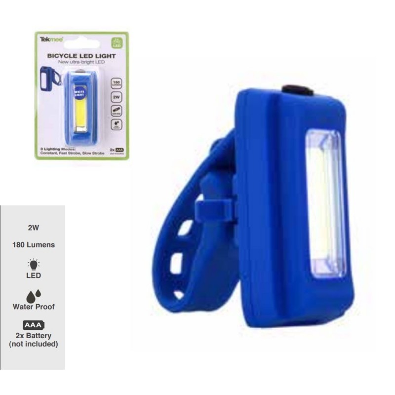 TEKMEE Luce Anteriore per Bicicletta 180lm 2W Front Bike White Cob Led Light 