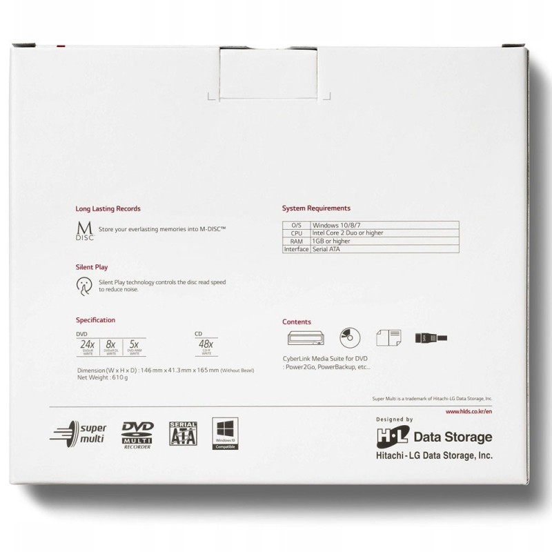 HITACHI-LG Data Storage Masterizzatore da incasso DVD RW 24X Unità DVD Interna Dettaglio SATA Nero