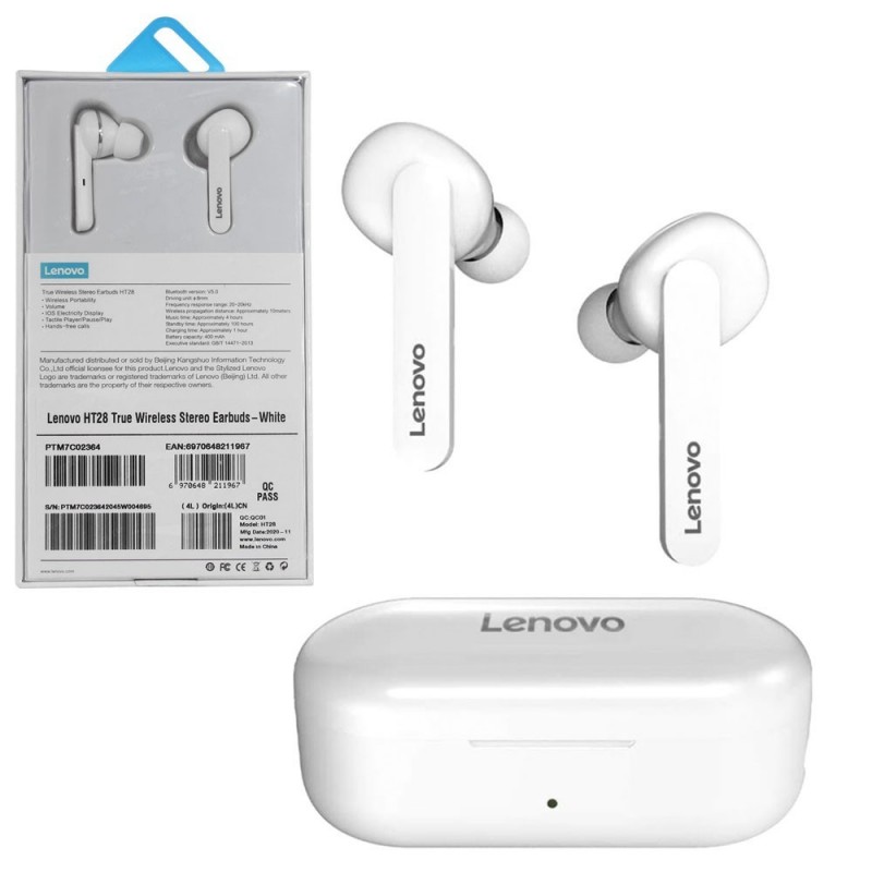 LENOVO True Wireless Earbuds HT28 Bluetooth 5.0 IPX5 Headset | White LENOVO True Wireless Earbuds HT28 Bluetooth 5.0 IPX5 Headset | White