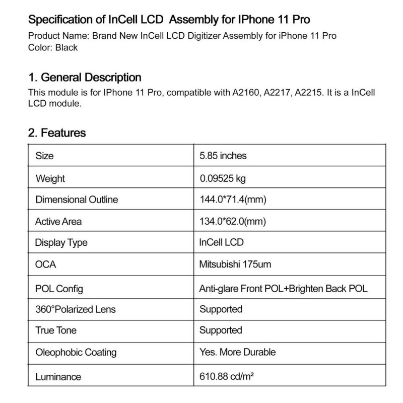 Display LCD GREEN ON Premium INCELL Per iPhone 11 PRO