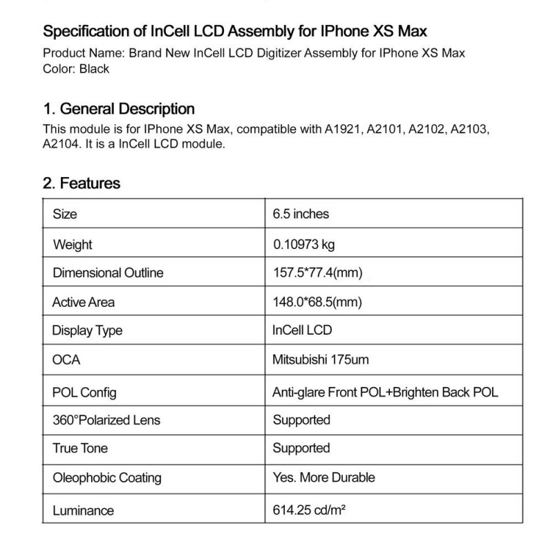 GREEN ON Premium INCELL LCD Display For iPhone XS MAX