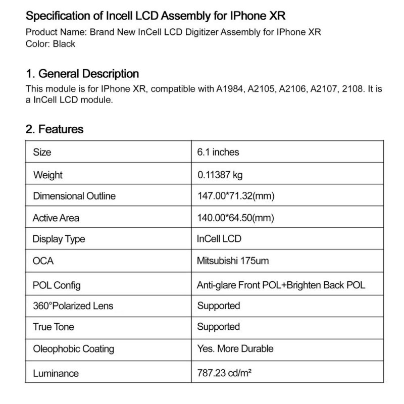 Display LCD Super GREEN ON Premium Plus INCELL Per iPhone XR