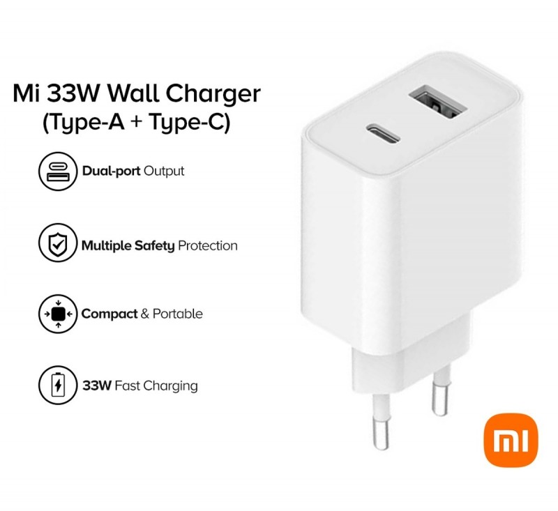 Xiaomi Mi 33W Caricabatteria Fast Charger USB-C USB-A | Bianco