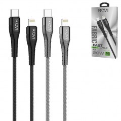Photo of Rovi Sport Charging Cable from Type-c to Lightning Covered in Nylon 1mt 3A | Silver - Black - Rovi