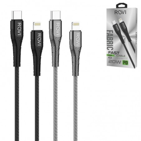 Photo of Rovi Sport Charging Cable from Type-c to Lightning Covered in Nylon 1mt 3A | Silver - Black - Rovi
