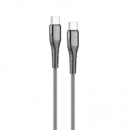 Rovi Fabric USB-C to Type-C Charging Cable with Reinforced Connectors 2.4A | Silver - Black
