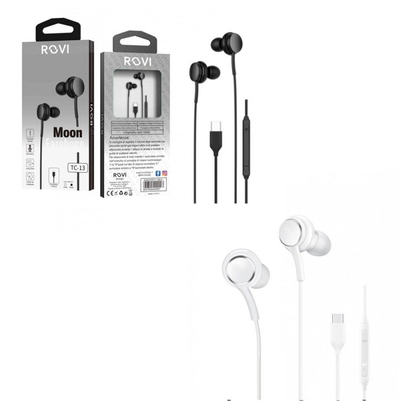 Foto di ROVI Moon Auricolare Stereo Type-C TC-13 Controllo Remoto Volume | Nero - Bianco - Rovi