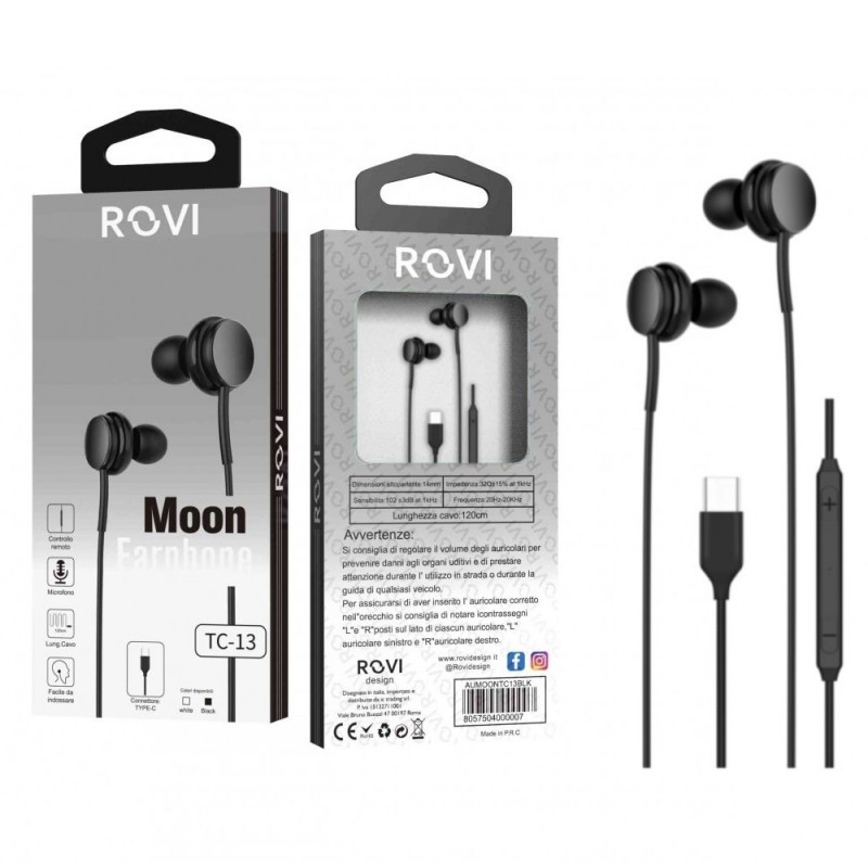 ROVI Moon TC-13 Type-C Stereo Headset with Remote Volume Control | Black - White ROVI Moon TC-13 Type-C Stereo Headset with Remote Volume Control | Black - White